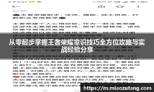 从零起步掌握王者荣耀意识技巧全方位攻略与实战经验分享