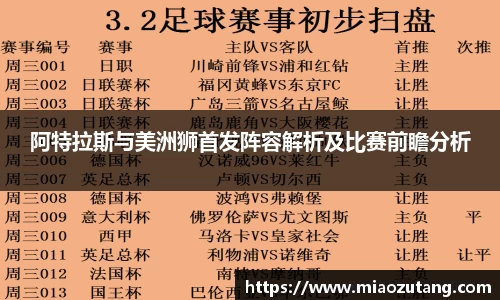 阿特拉斯与美洲狮首发阵容解析及比赛前瞻分析